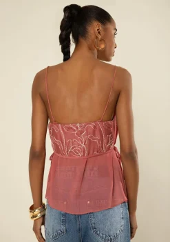 Blusa Morena Rosa Solta Decote V Sem Manga Padrão Rosa