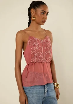 Blusa Morena Rosa Solta Decote V Sem Manga Padrão Rosa