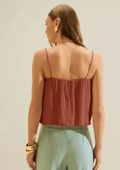 Blusa Morena Rosa Solta Decote Reto Sem Manga Padrão Marrom