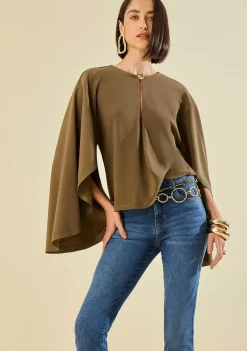 Blusa Morena Rosa Solta Decote Careca Manga Longa Padrão Verde