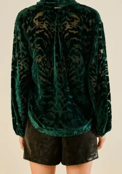 Blusa Morena Rosa Solta Decote V Manga Longa Padrão Verde