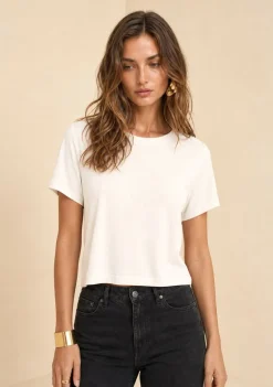 Blusa Morena Rosa Solta Decote Careca Manga Curta Padrão Off White