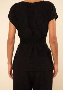 Blusa Morena Rosa Solta Decote V Manga Curta Padrão Preto