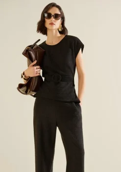 Blusa Morena Rosa Solta Decote V Manga Curta Padrão Preto