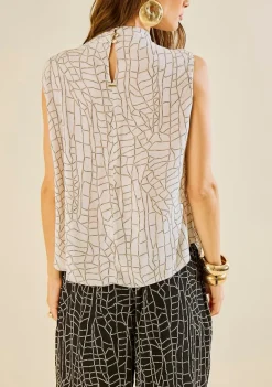 Blusa Morena Rosa Solta Gola Alta Sem Manga Alongada Off White