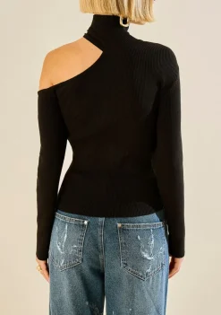 Blusa Morena Rosa Solta Gola Alta Manga Longa Padrão Preto