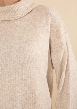 Blusa Morena Rosa Solta Gola Alta Manga Longa Padrão Bege