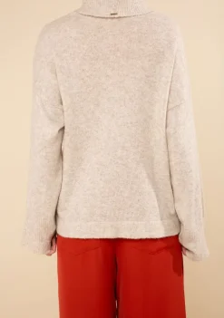 Blusa Morena Rosa Solta Gola Alta Manga Longa Padrão Bege