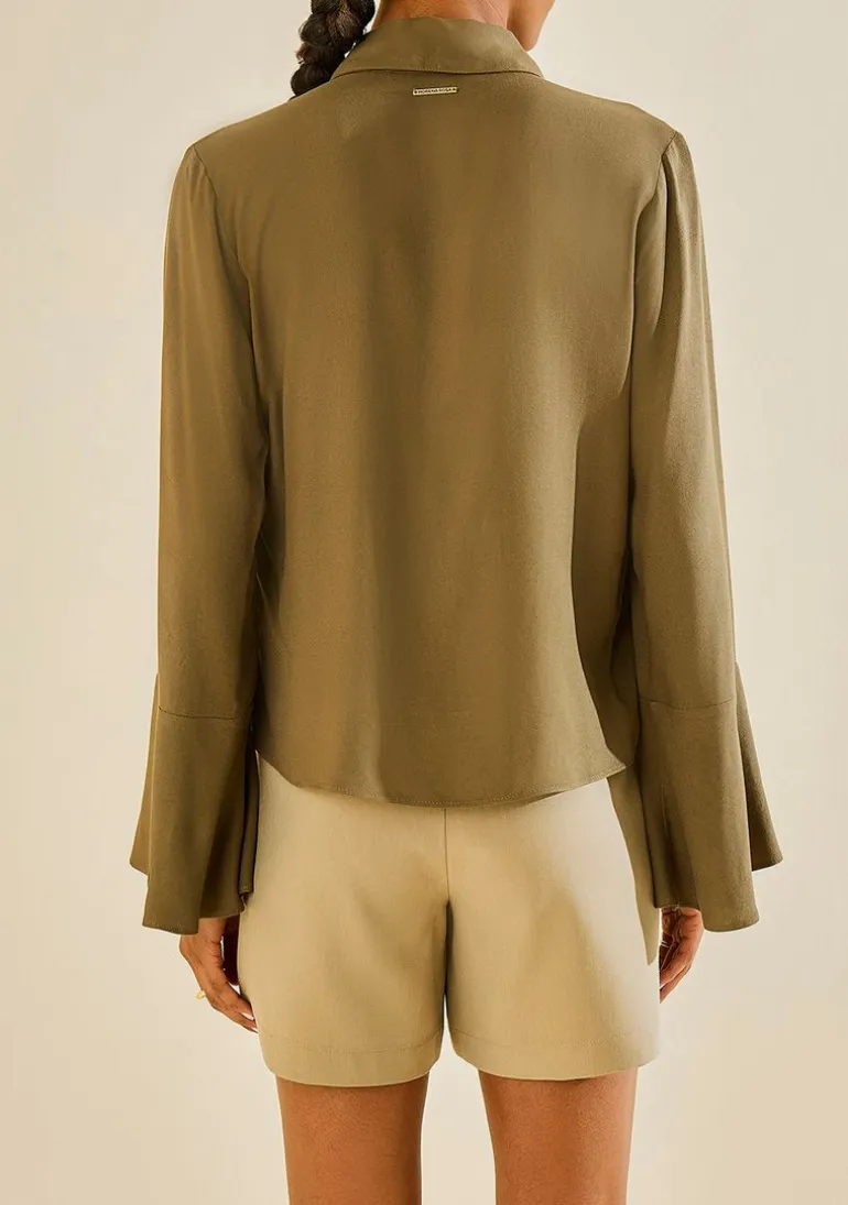 Blusa Morena Rosa Solta Gola Clássica Manga Longa Padrão Verde