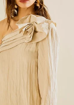 Blusa Morena Rosa Solta Um Ombro Só Manga Longa Padrão Bege