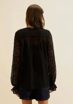 Blusa Renda Manga Longa Safra Preto