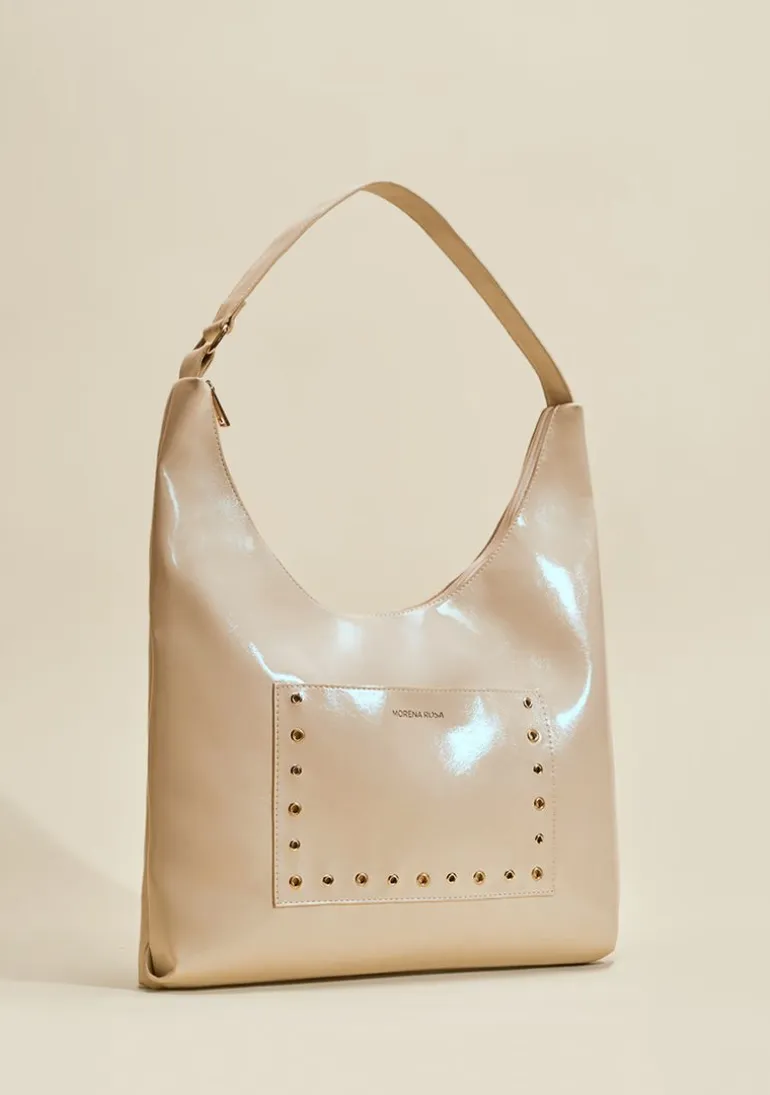 Bolsa Hobo Detalhe Tachas Bege