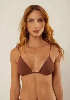 Busto Morena Rosa Isabelli Cortininha Bojo Removível Marrom