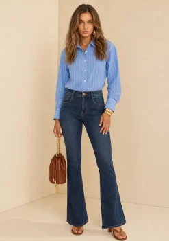 Calça Boot Cut Alta Azul
