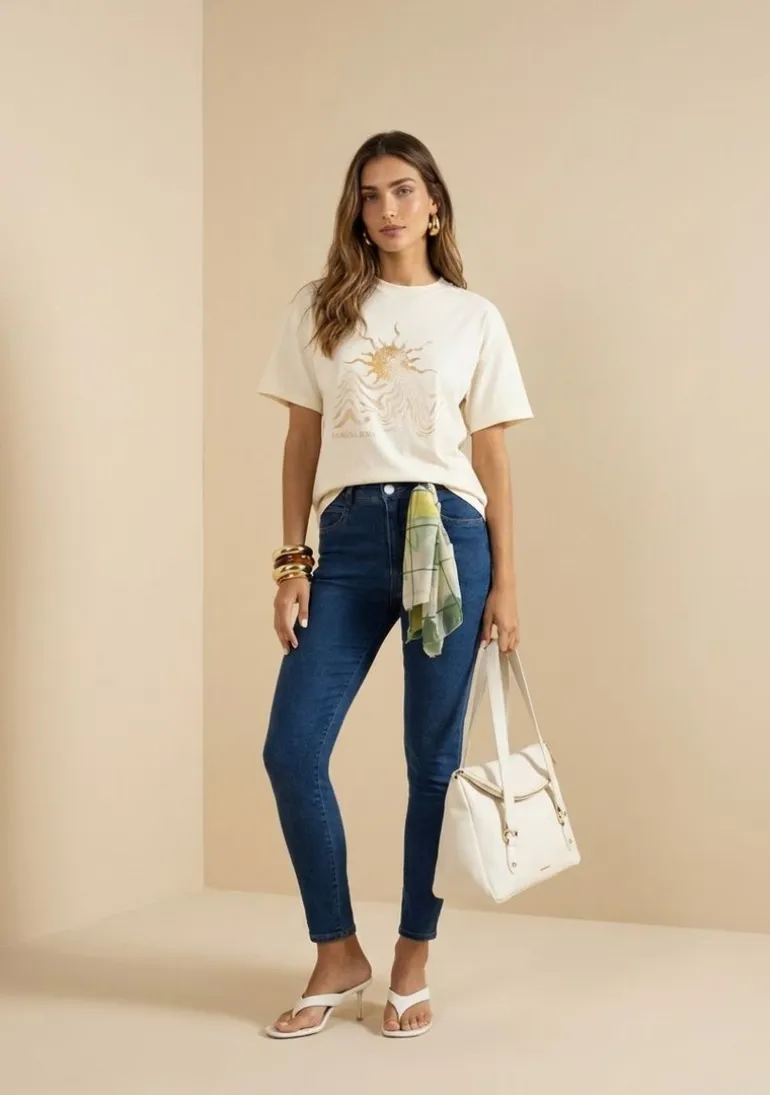 Calça Cigarrete Alta Azul