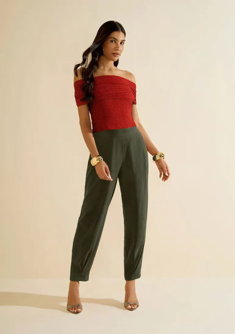 Calça Morena Rosa Cenoura Alta Verde