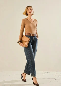 Calça Morena Rosa Cenoura Alta Azul