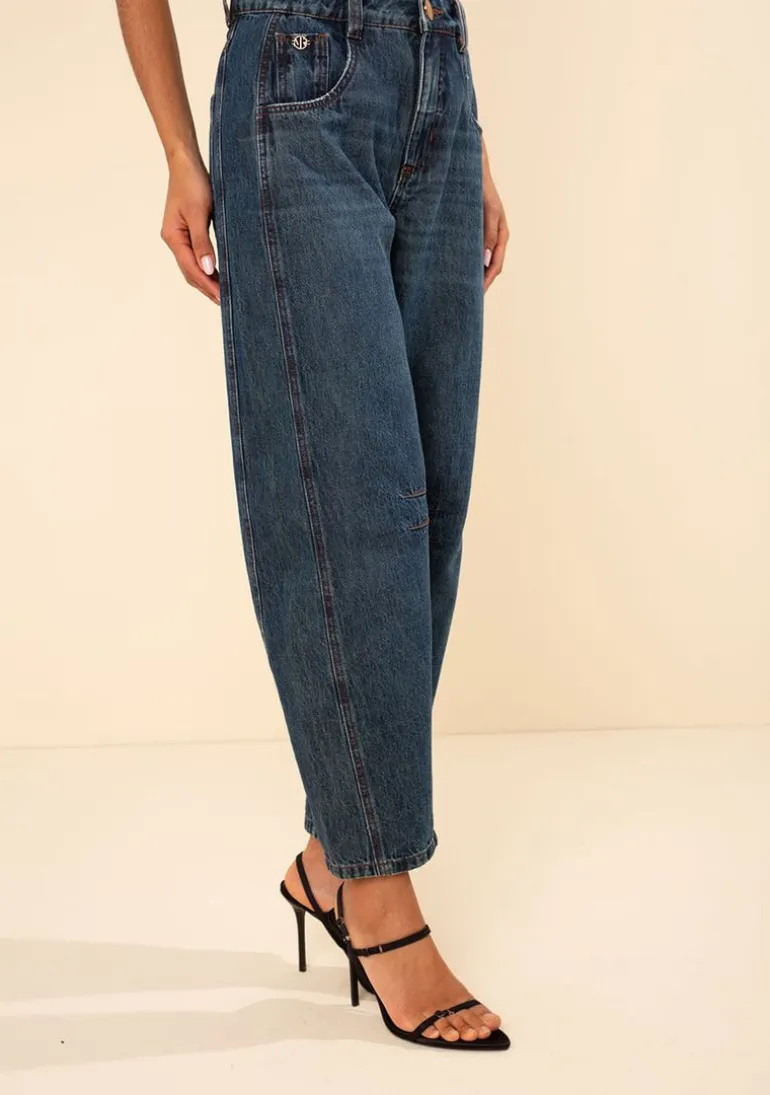 Calça Morena Rosa Cenoura Alta Azul