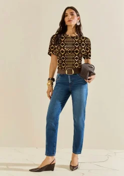 Calça Morena Rosa Mom Média Azul