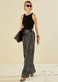 Calça Morena Rosa Pantalona Alta Preto/Branco