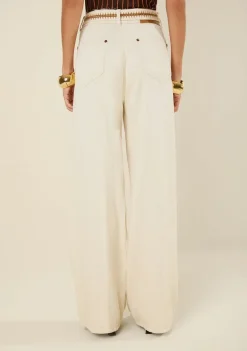 Calça Morena Rosa Pantalona Alta Bege