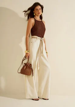 Calça Morena Rosa Pantalona Alta Bege