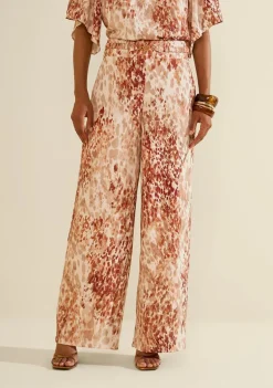 Calça Morena Rosa Pantalona Alta Bege/Vermelho