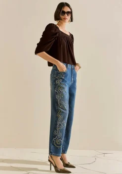Calça Morena Rosa Reta Alta Azul