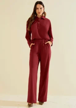Calça Morena Rosa Reta Alta Bordo