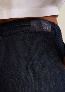 Calça Morena Rosa Reta Cós Alto Com Cinto Jeans