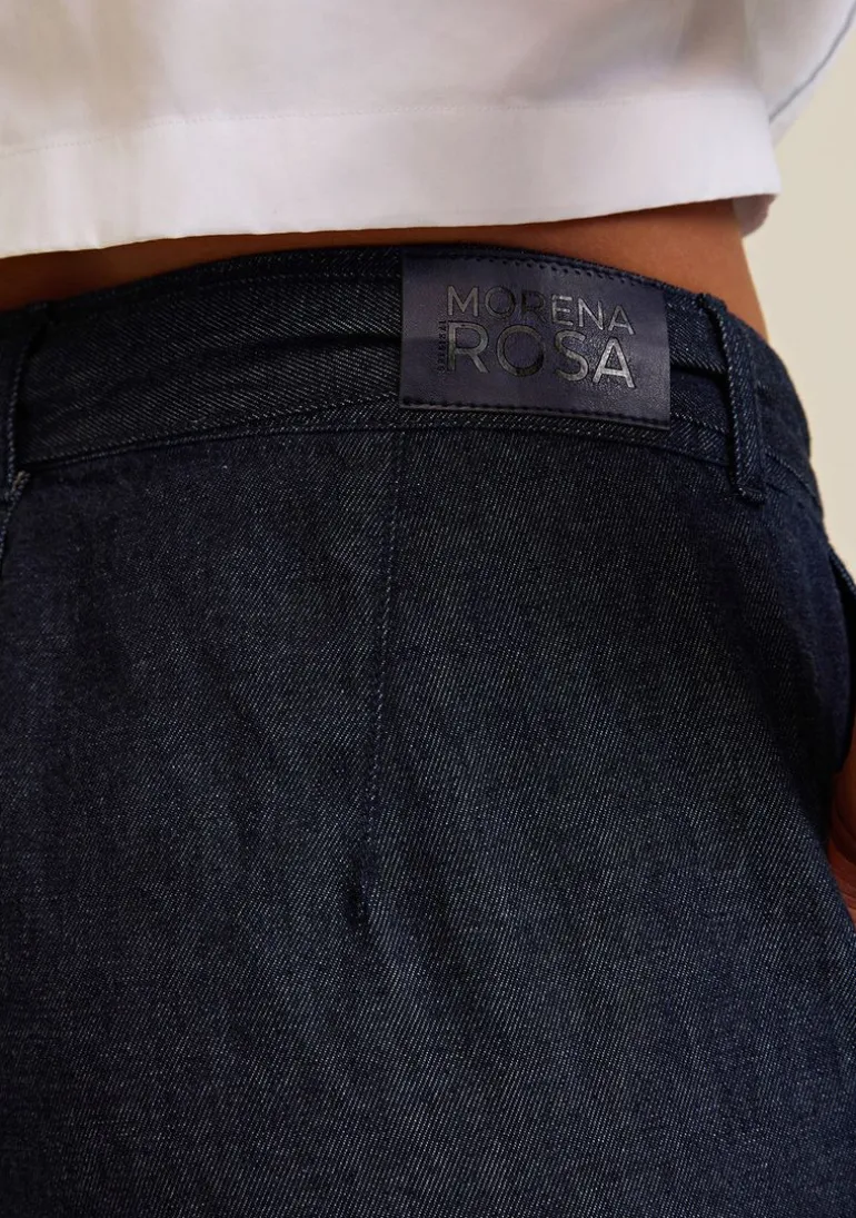Calça Morena Rosa Reta Cós Alto Com Cinto Jeans