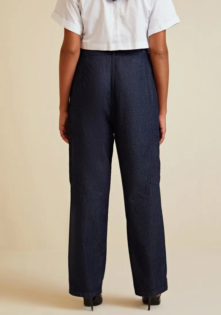 Calça Morena Rosa Reta Cós Alto Com Cinto Jeans