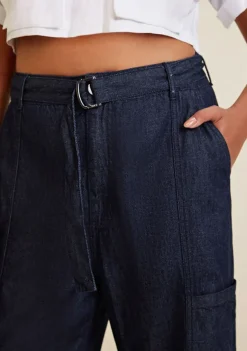 Calça Morena Rosa Reta Cós Alto Com Cinto Jeans