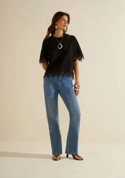 Calça Morena Rosa Reta Média Azul