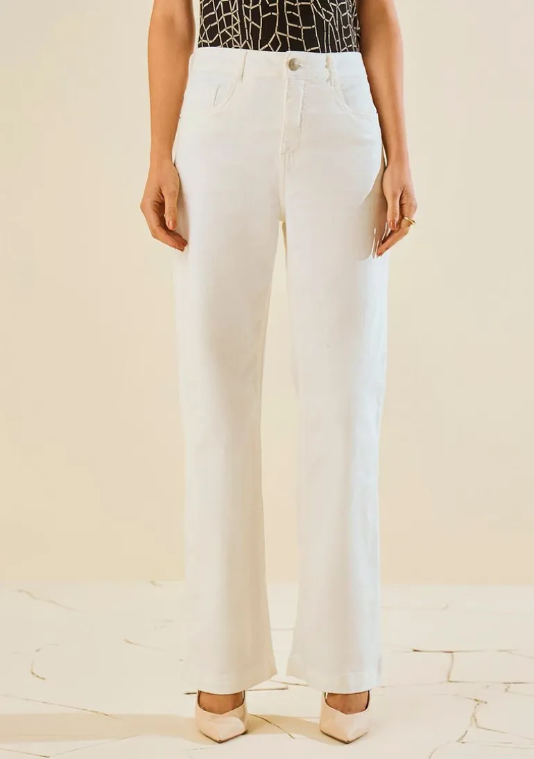 Calça Morena Rosa Reta Média Off White