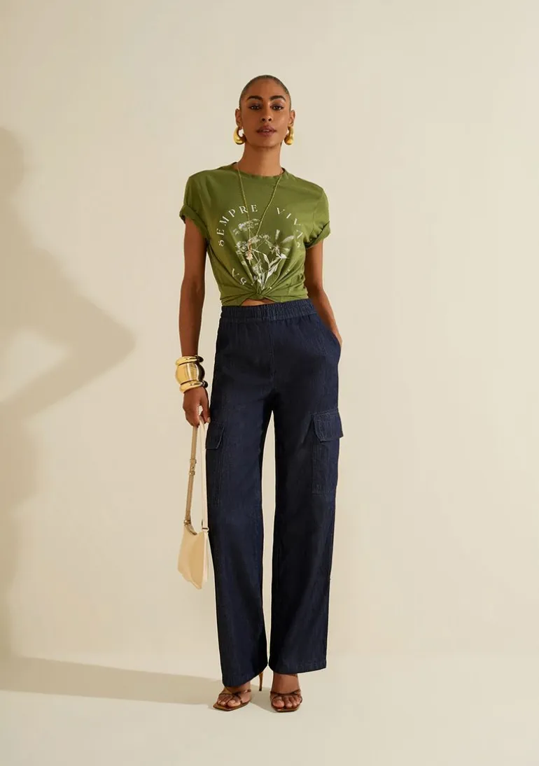 Calça Morena Rosa Wide Alta Azul