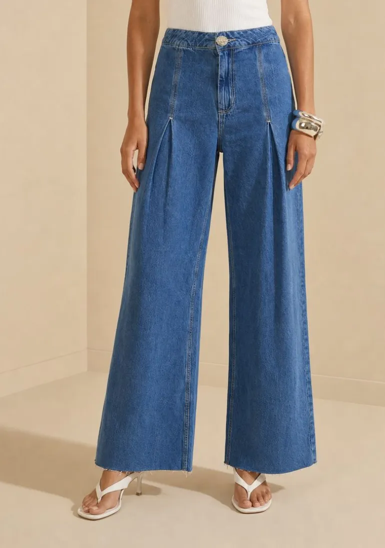 Calça Pantalona Alta Azul