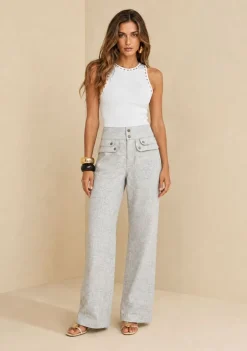 Calça Pantalona Alta Bege