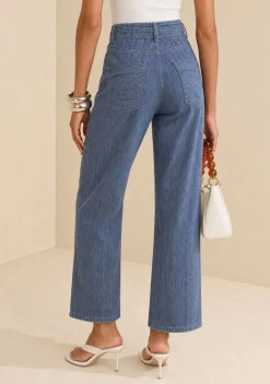 Calça Reta Alta Azul