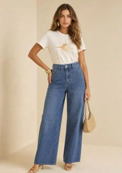 Calça Wide Alta Azul