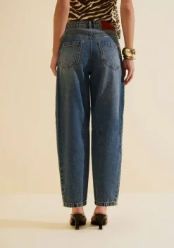 Calca Jeans Cenoura Favo Azul