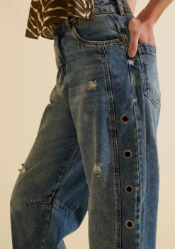Calca Jeans Cenoura Favo Azul