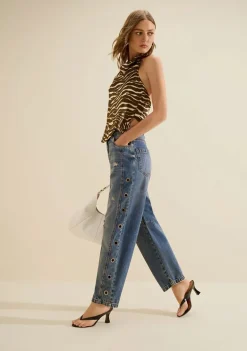 Calca Jeans Cenoura Favo Azul