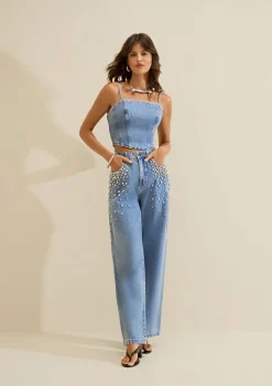 Calca Jeans Wide Cintila Azul