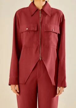 Camisa Morena Rosa Ajustada Gola Clássica Manga Longa Padrão Vermelho