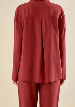 Camisa Morena Rosa Ajustada Gola Clássica Manga Longa Padrão Vermelho