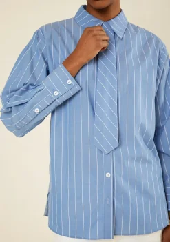Camisa Morena Rosa Solta Gola Clássica Manga Longa Padrão Azul Escuro