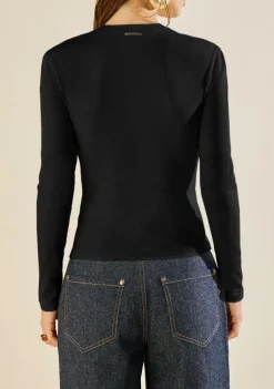 Camiseta Morena Rosa Ajustada Decote Careca Manga Longa Padrão Preto
