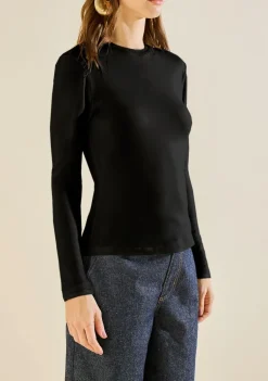 Camiseta Morena Rosa Ajustada Decote Careca Manga Longa Padrão Preto