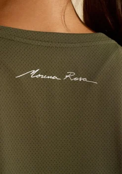 Camiseta Morena Rosa Solta Decote V Manga Curta Padrão Verde